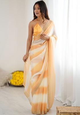 Green Diamond Work Silk Blend Saree Set