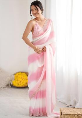 Pink Diamond Work Silk Saree Set