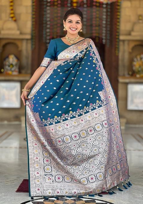 Morpeach Woven Work Silk Saree Set