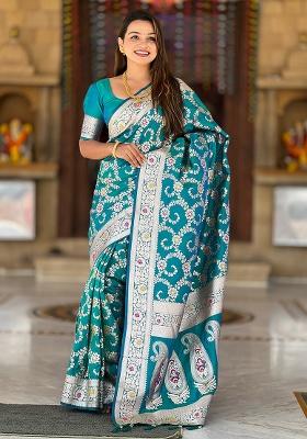 Rama Woven Work Silk Saree Set