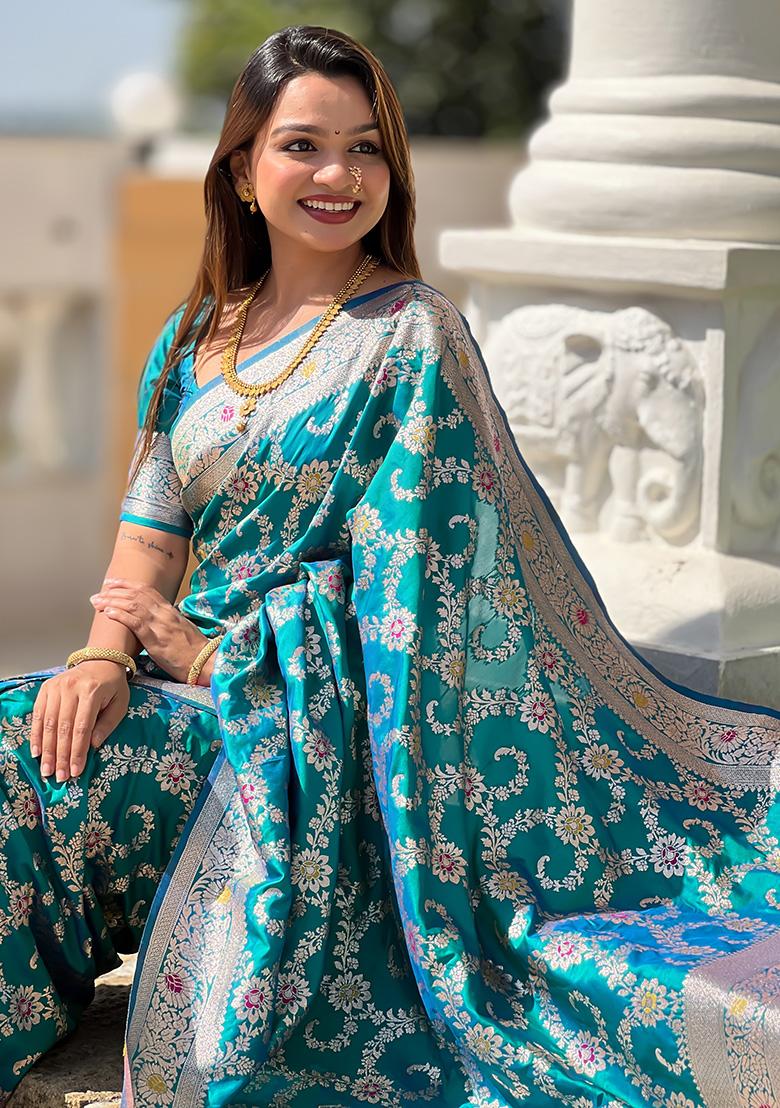 Rama Woven Work Silk Saree Set - Indya