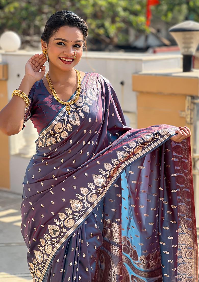 Anjeer Woven Work Silk Saree Set - Indya