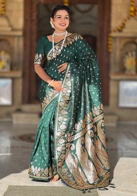 Bottle Green Woven Work Silk Saree Set