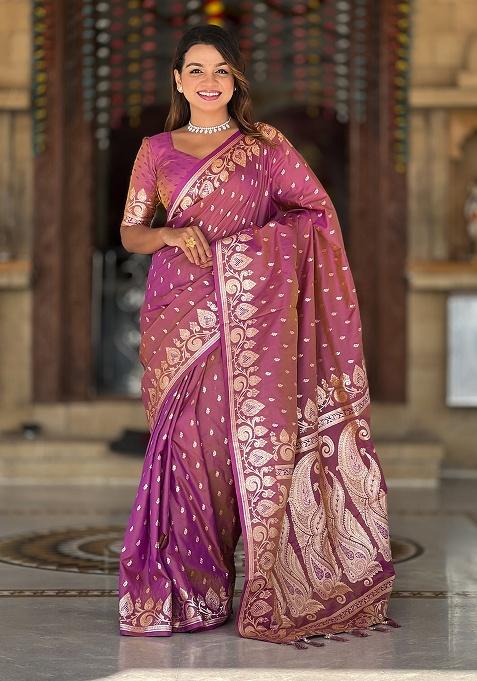 Onion Woven Work Silk Saree Set