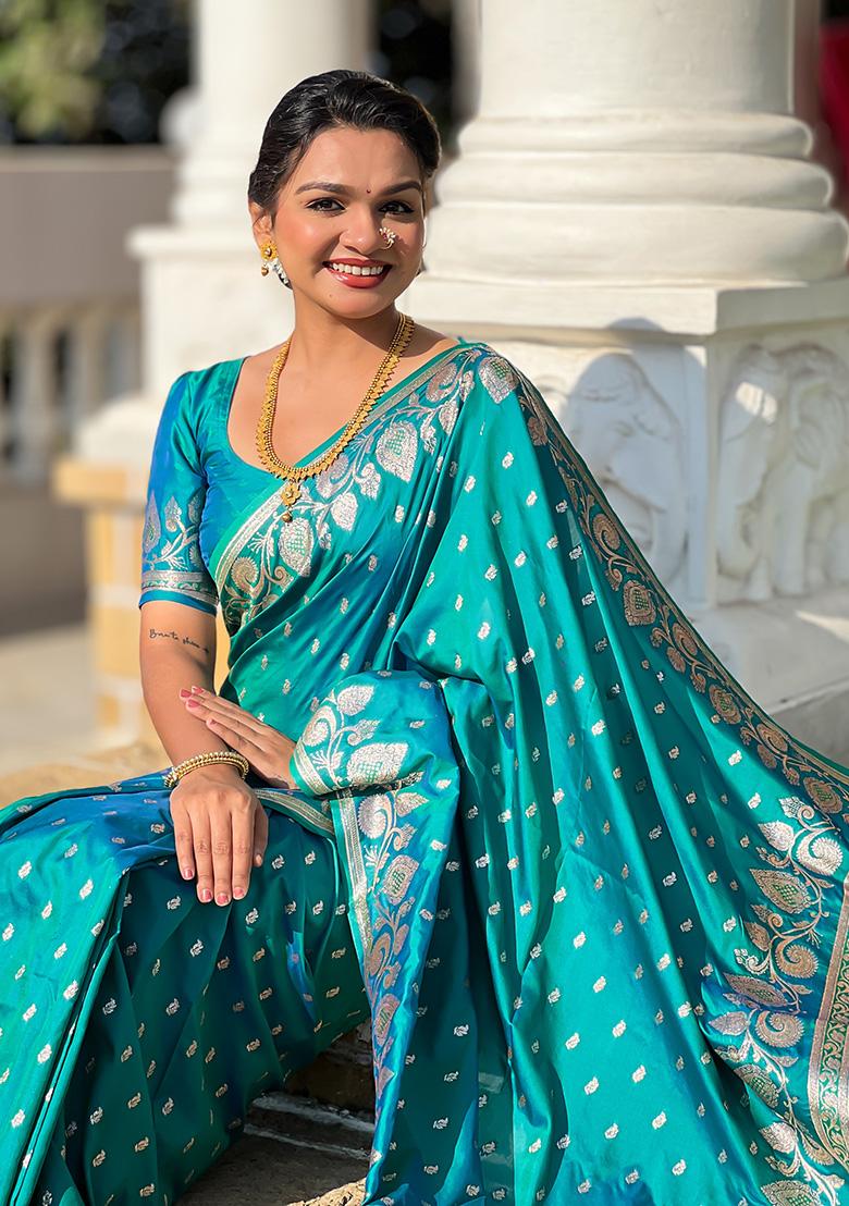 Rama Woven Work Silk Saree Set - Indya