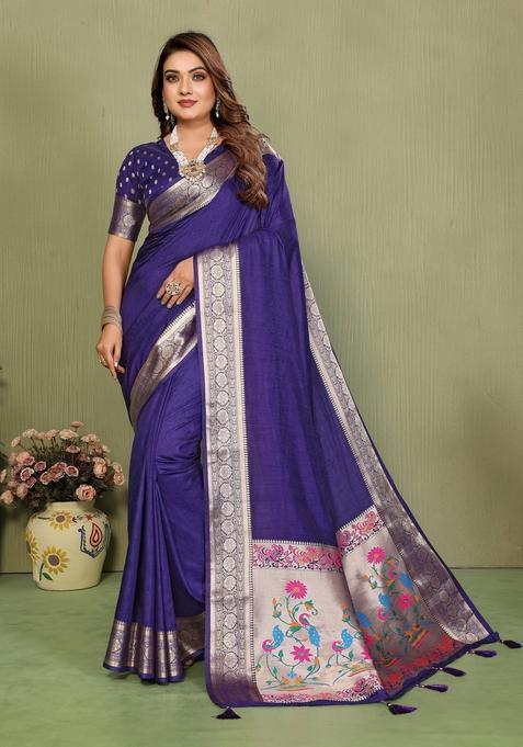 Violet Weaving Silk Saree Set