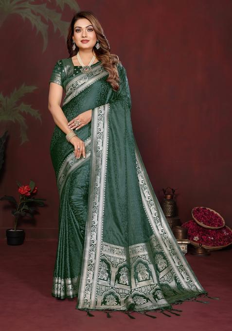 Green Zari Work Silk Saree Set