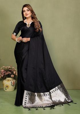 Black Zari Work Silk Saree Set