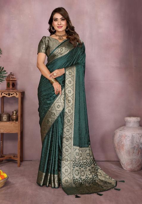 Green Zari Work Silk Saree Set