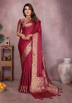 Red Zari Work Silk Saree Set