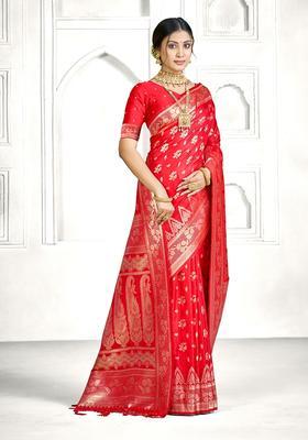 Red Zari Work Silk Saree Set