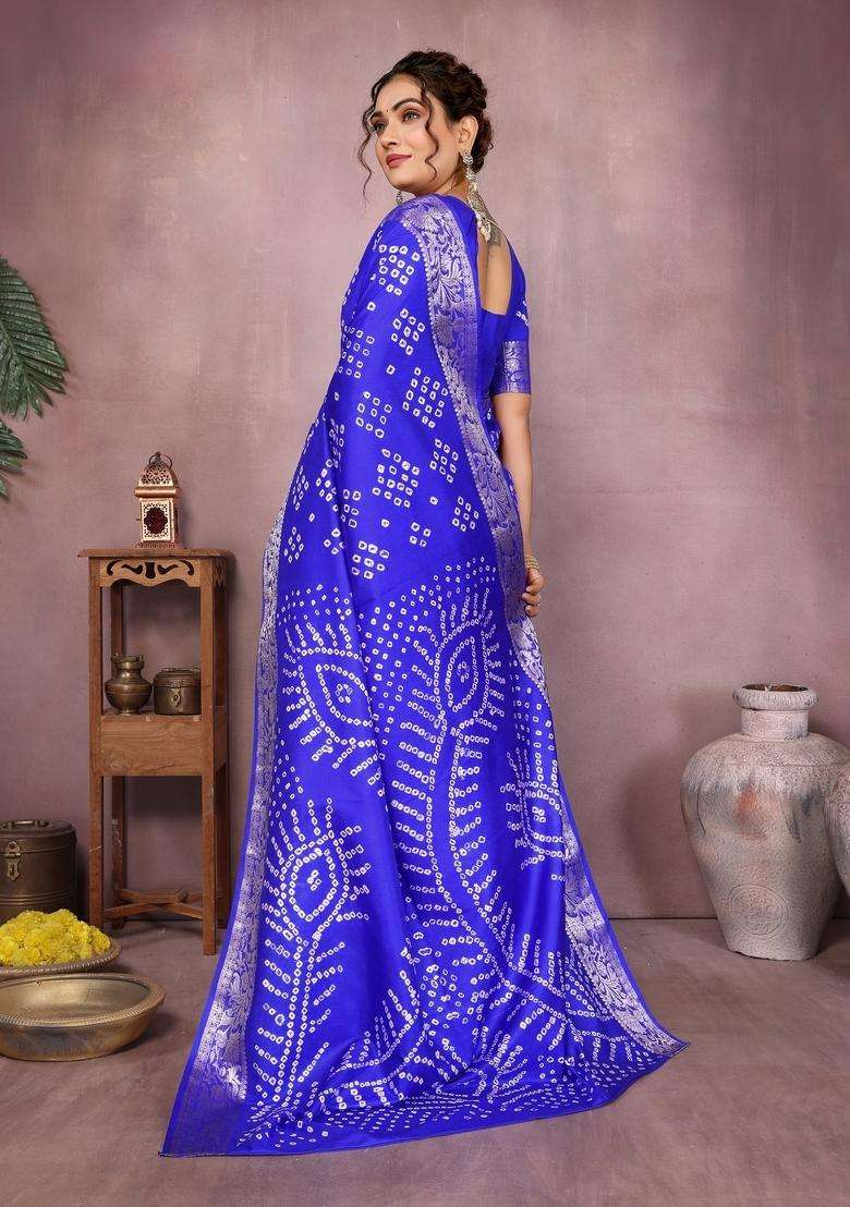 Royal Blue Zari Work Silk Blend Saree Set - Indya