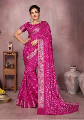 Magenta Zari Work Silk Saree Set