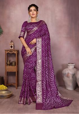 Wine Zari Work Silk Saree Set