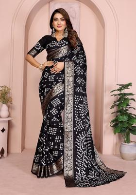 Black Zari Work Silk Saree Set