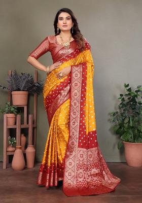 Yellow Zari Work Silk Saree Set
