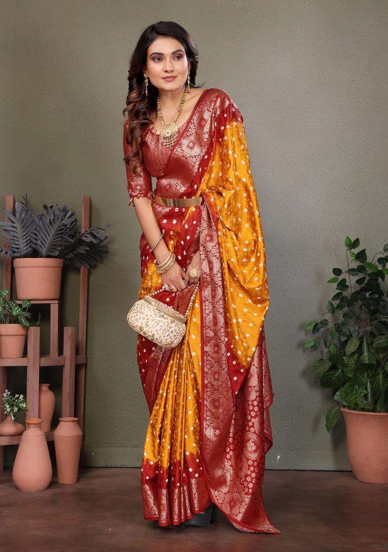 Yellow Zari Work Silk Saree Set - Indya