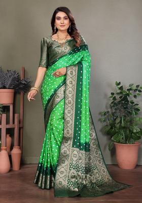 Parrot Green Zari Work Silk Saree Set