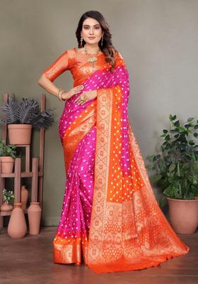 Pink Zari Work Silk Saree Set