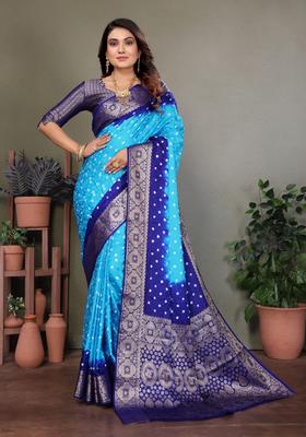 Sky Blue Zari Work Silk Saree Set