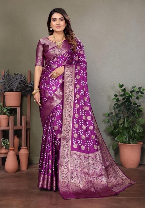 Wine Zari Work Silk Saree Set — view on Indya