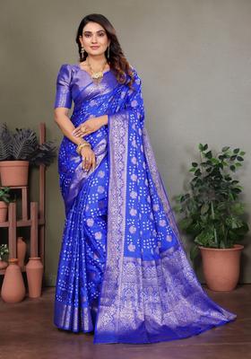 Royal Blue Zari Work Silk Saree Set