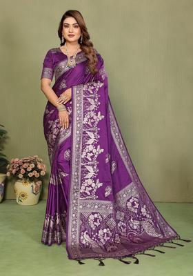 Wine Zari Work Silk Saree Set