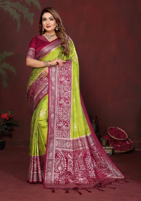 Pista Green Zari Work Silk Saree Set