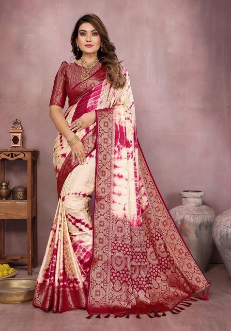 Cream Zari Work Silk Saree Set