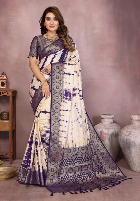 Cream Zari Work Silk Saree Set