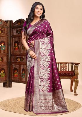 Wine Weaving Silk Saree Set