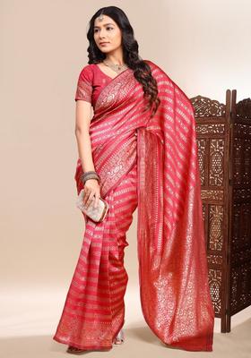 Red Weaving Silk Saree Set