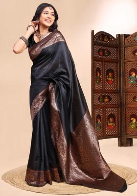 Black Weaving Silk Saree Set