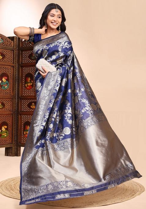 Blue Weaving Silk Saree Set