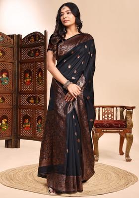 Black Weaving Silk Saree Set