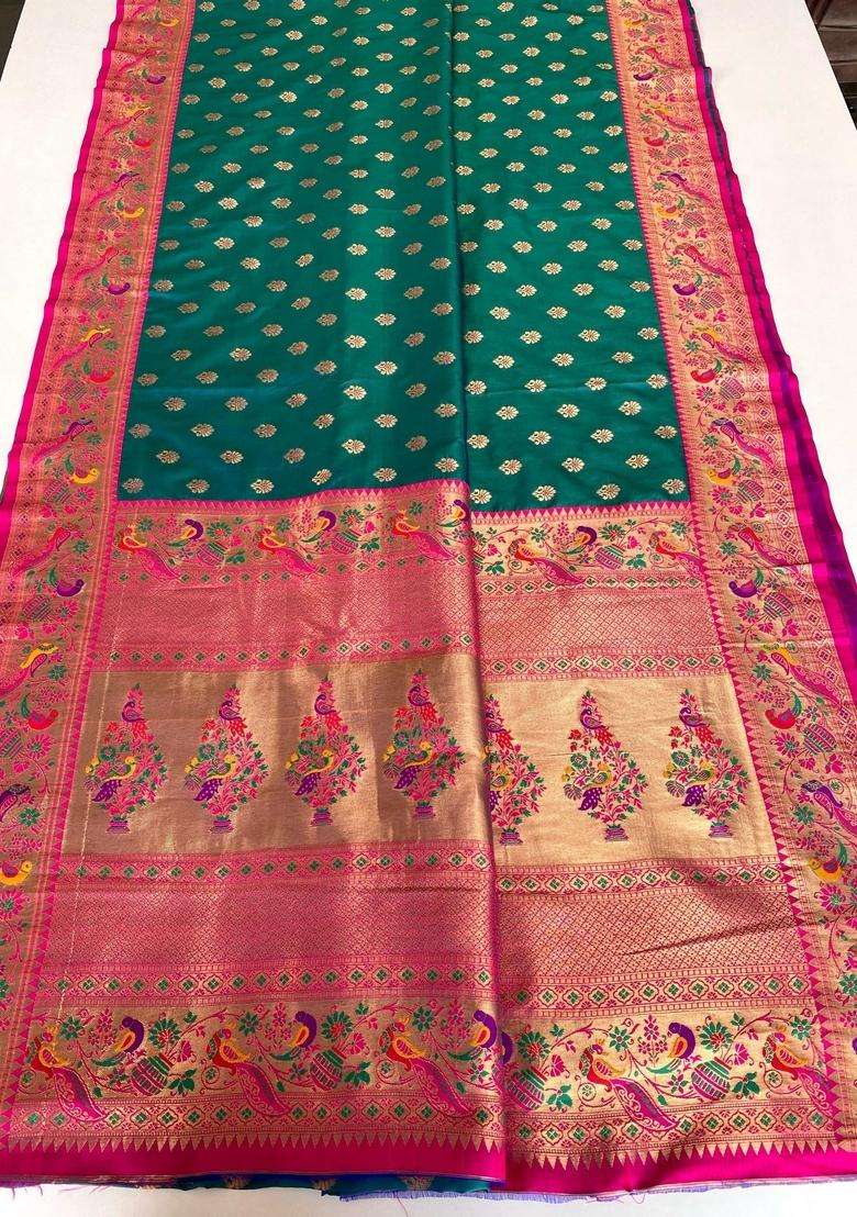 Rama Green Meenakari Work Silk Blend Saree Set for Diwali | Wedding & Festive Wear - Indya