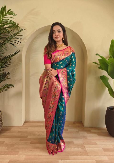 Rama Green Meenakari Work Silk Saree Set