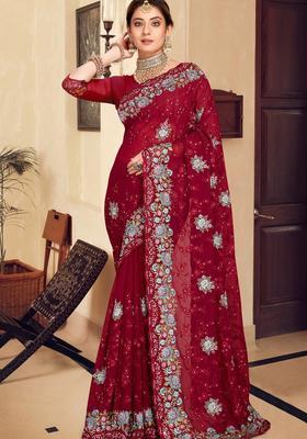 Maroon Zari Work Georgette Saree Set