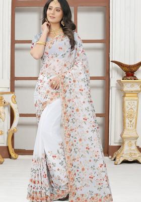 White Zari Work Georgette Saree Set