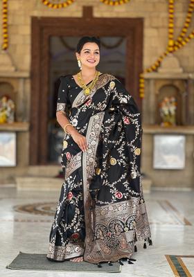 Black Zari Work Silk Saree Set