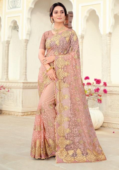 Mouse Embroidery Net Saree Set