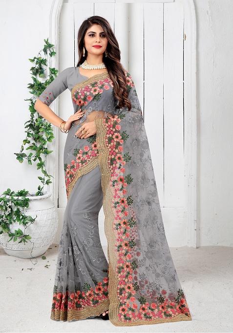 Gajari Embroidery Net Saree Set