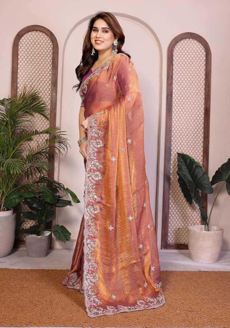 Pista Green Embroidery Chiffon Saree Set for Diwali and Festive Wear - Indya