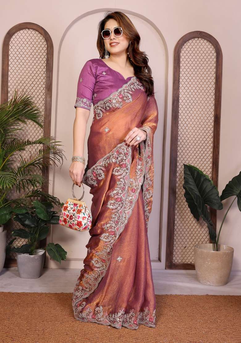 Pista Green Embroidery Chiffon Saree Set for Diwali and Festive Wear - Indya