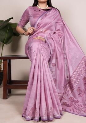Lavender Zari Weaving Silk Saree Set