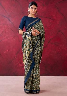Navy Blue Zari Weaving Chanderi Saree Set