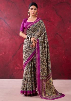 Wine Zari Weaving Chanderi Saree Set
