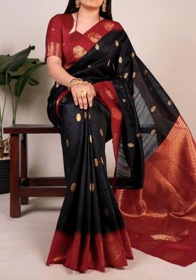 Black Zari Weaving Cotton Saree Set