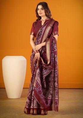 Maroon Zari Weaving Chanderi Saree Set