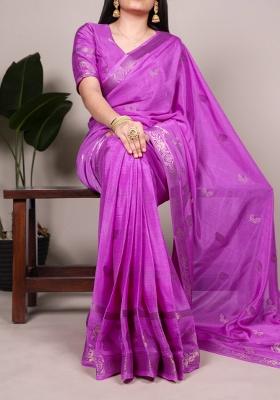 Pink Zari Weaving Crepe Saree Set